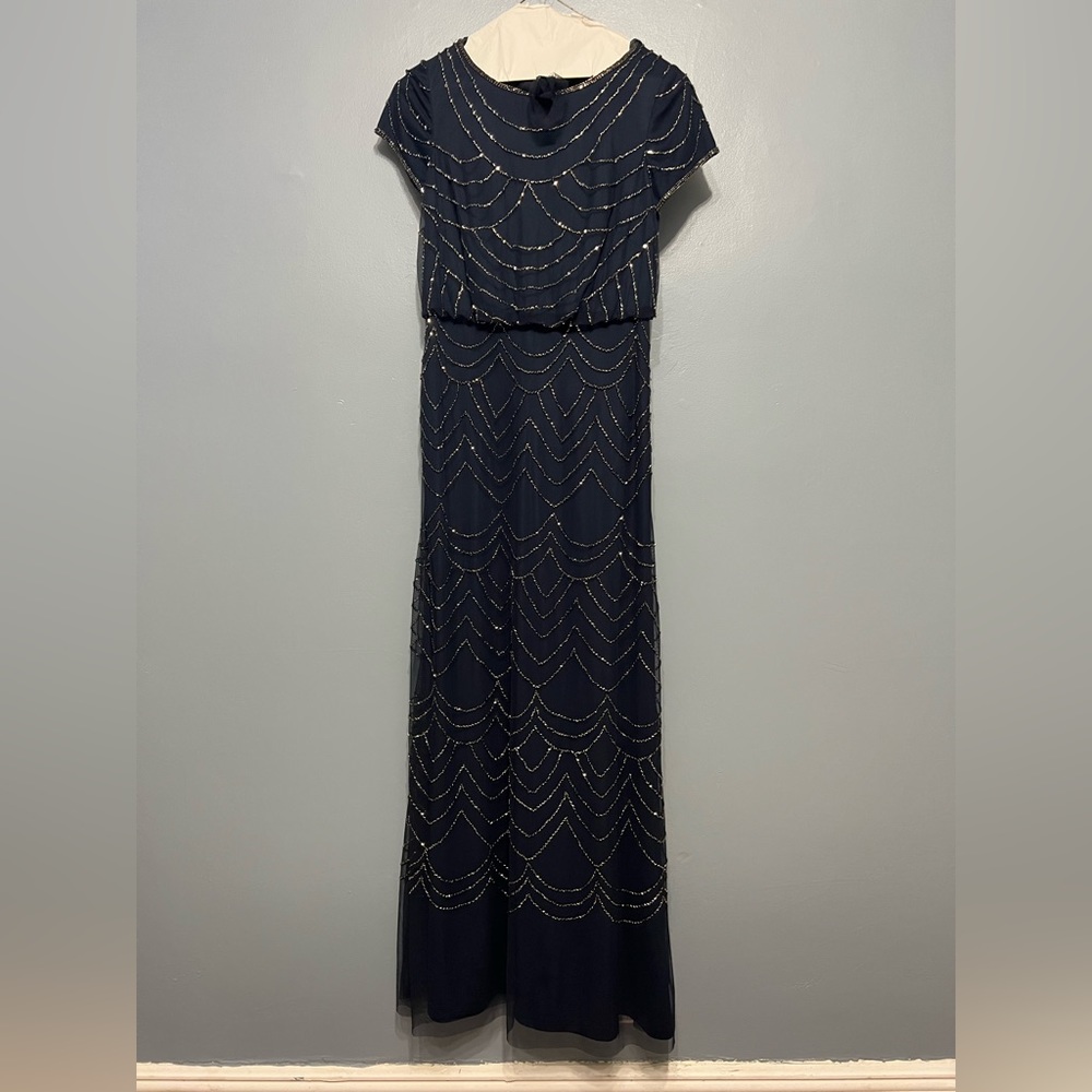 Name Brand Navy Beaded Adriana Papell Evening Gown-worn once - size 2
